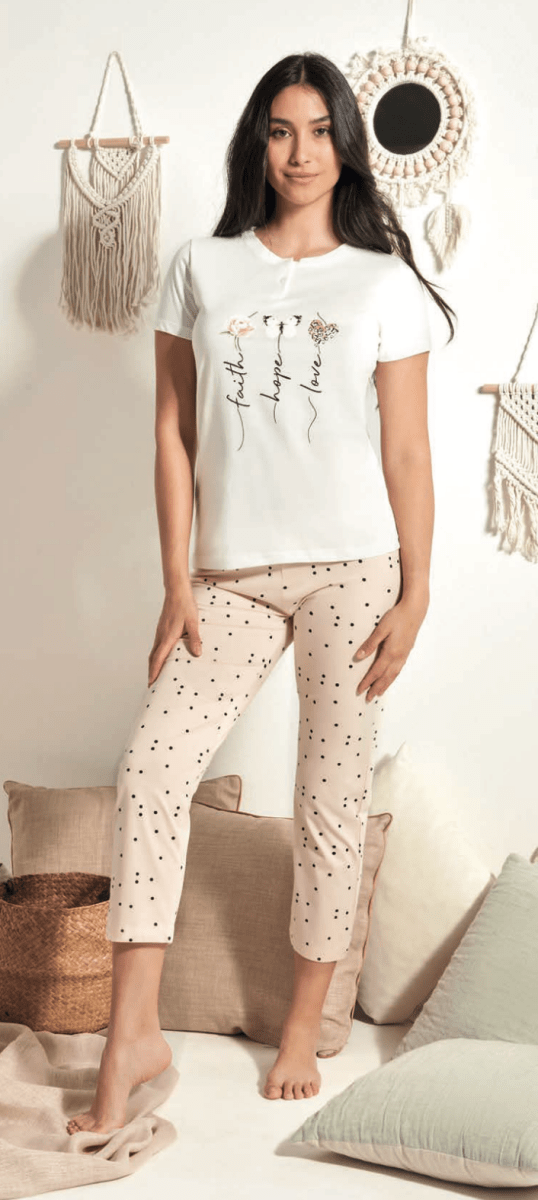 Pigiama donna Nottingham mezza manica pinocchietto in cotone PG49904 - Caos Intimo Donna - Uomo - Bambini - Casa - Nottingham