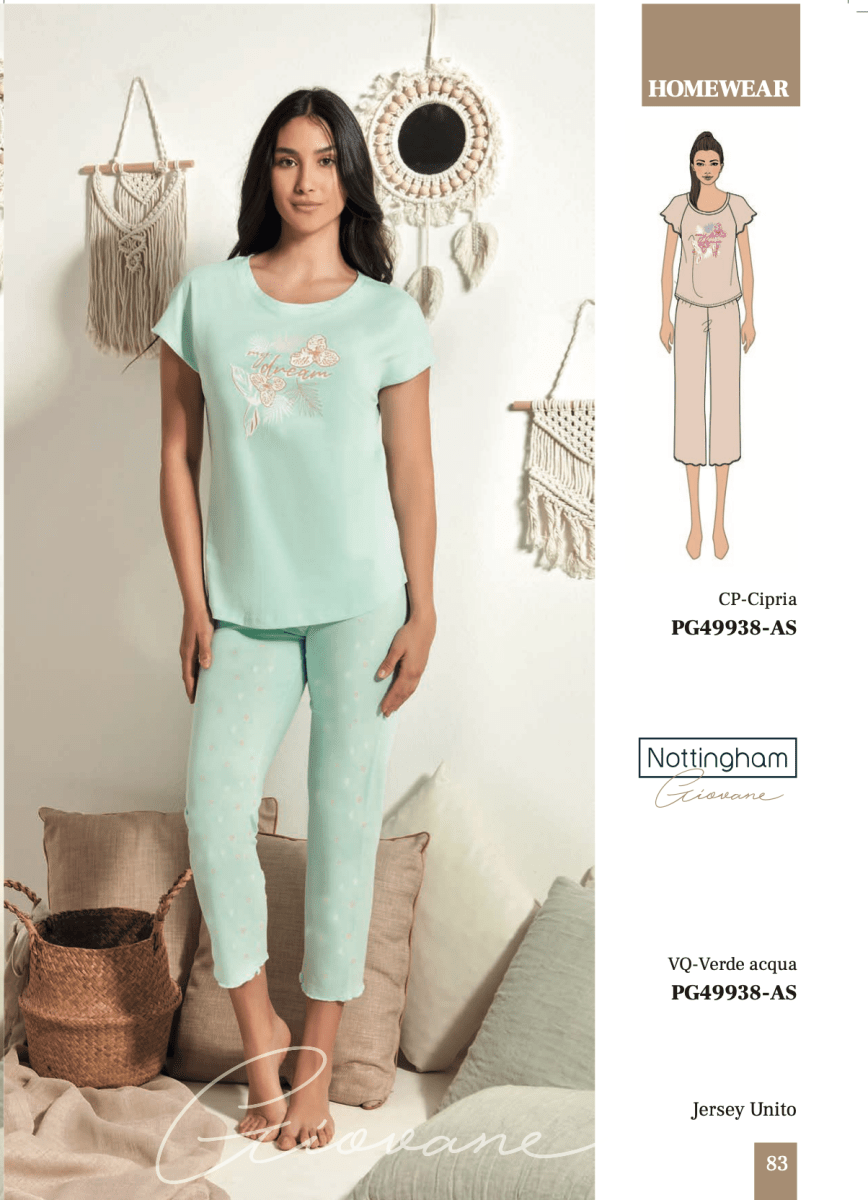 Pigiama donna Nottingham mezza manica pinocchietto in cotone PG49938 - Caos Intimo Donna - Uomo - Bambini - Casa - Nottingham
