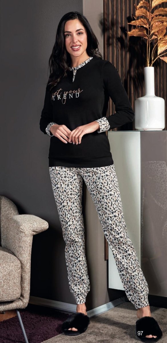 Pigiama donna Nottingham serafino caldo cotone interlock PG45354 - Caos Intimo Donna - Uomo - Bambini - Casa - Nottingham