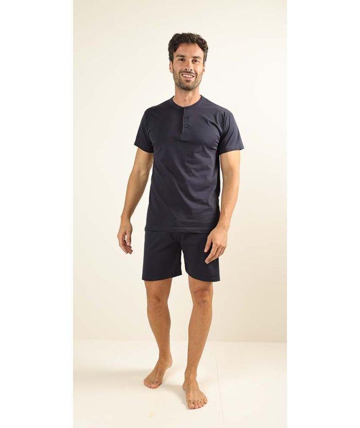 Pigiama uomo corto jersey puro cotone tinta unita blu Gary CB65221