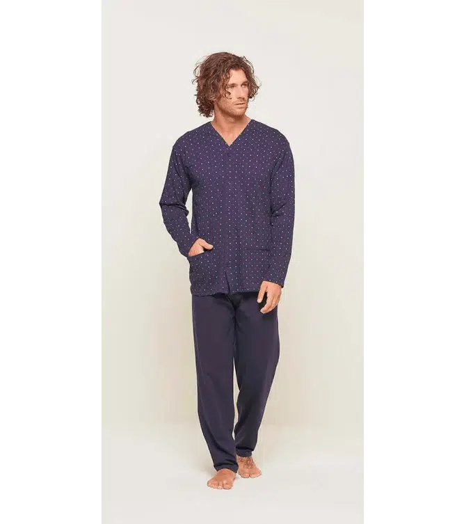 Pigiama uomo lungo Jersey aperto Gary puro cotone U60003