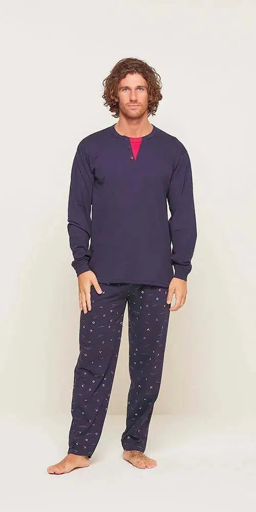 Pigiama uomo lungo Jersey paricollo Gary puro cotone U60042