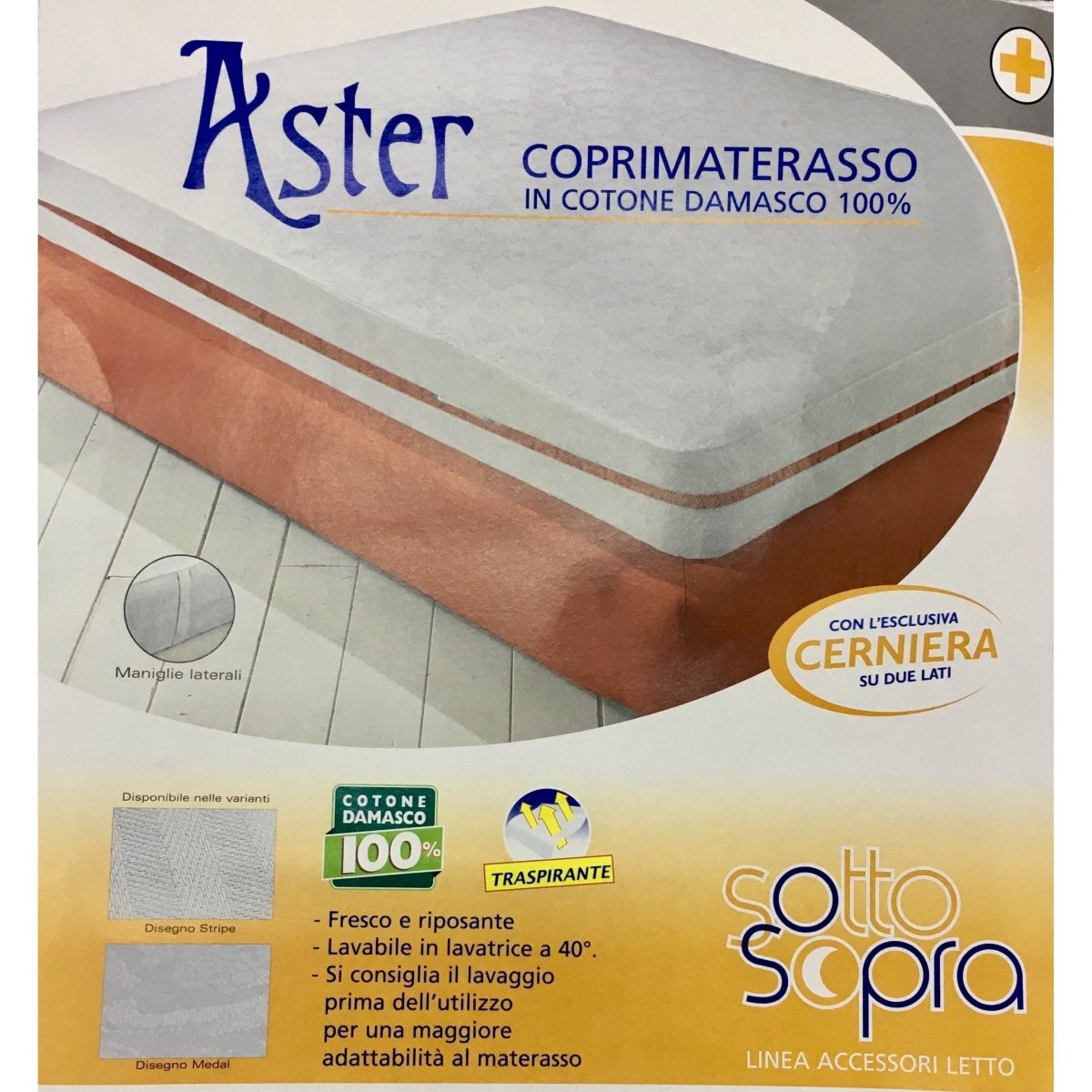 Coprimaterasso Biancaluna modello Aster in cotone damascato con cerniera - Caos Intimo Donna - Uomo - Bambini - Casa - Biancaluna