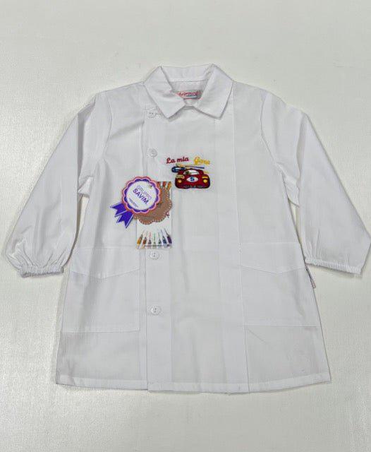 Grembiule asilo bambino con abbottonatura laterale Ambrosino ricamo La mia gara O505