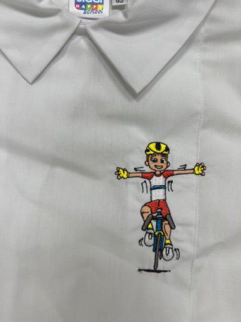Grembiule asilo bianco bambino con abbottonatura laterale Siggi ricamo Bici 3889