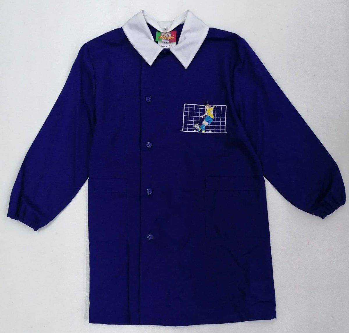 Grembiule Mariano scuola elementare bambino blu con abbottonatura laterale Calcio MN800