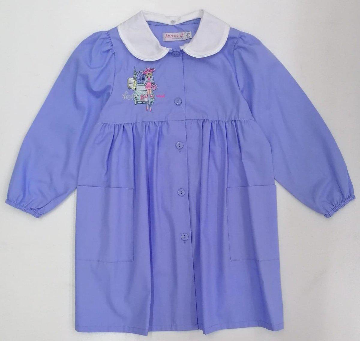 Grembiule scuola elementare bambina celeste Ambrosino Made in Italy ricamo London N103