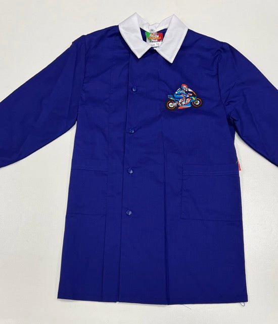 Grembiule scuola elementare bambino blu con abbottonatura laterale Moto MN906