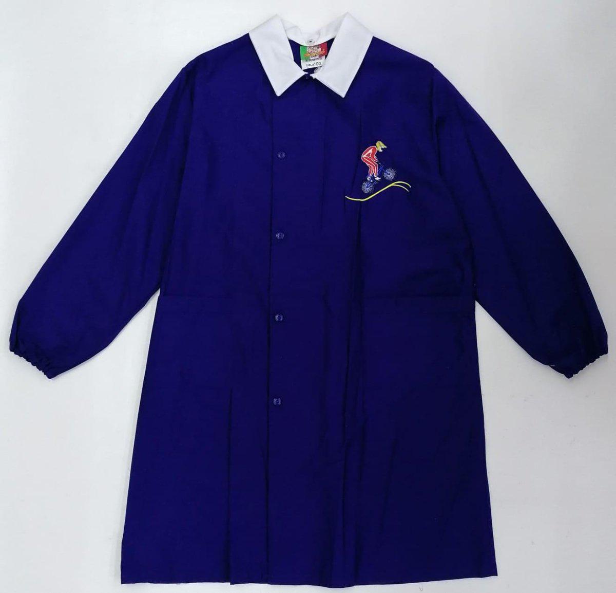 Grembiule scuola elementare bambino blu con abbottonatura laterale ricamo Bici MN807