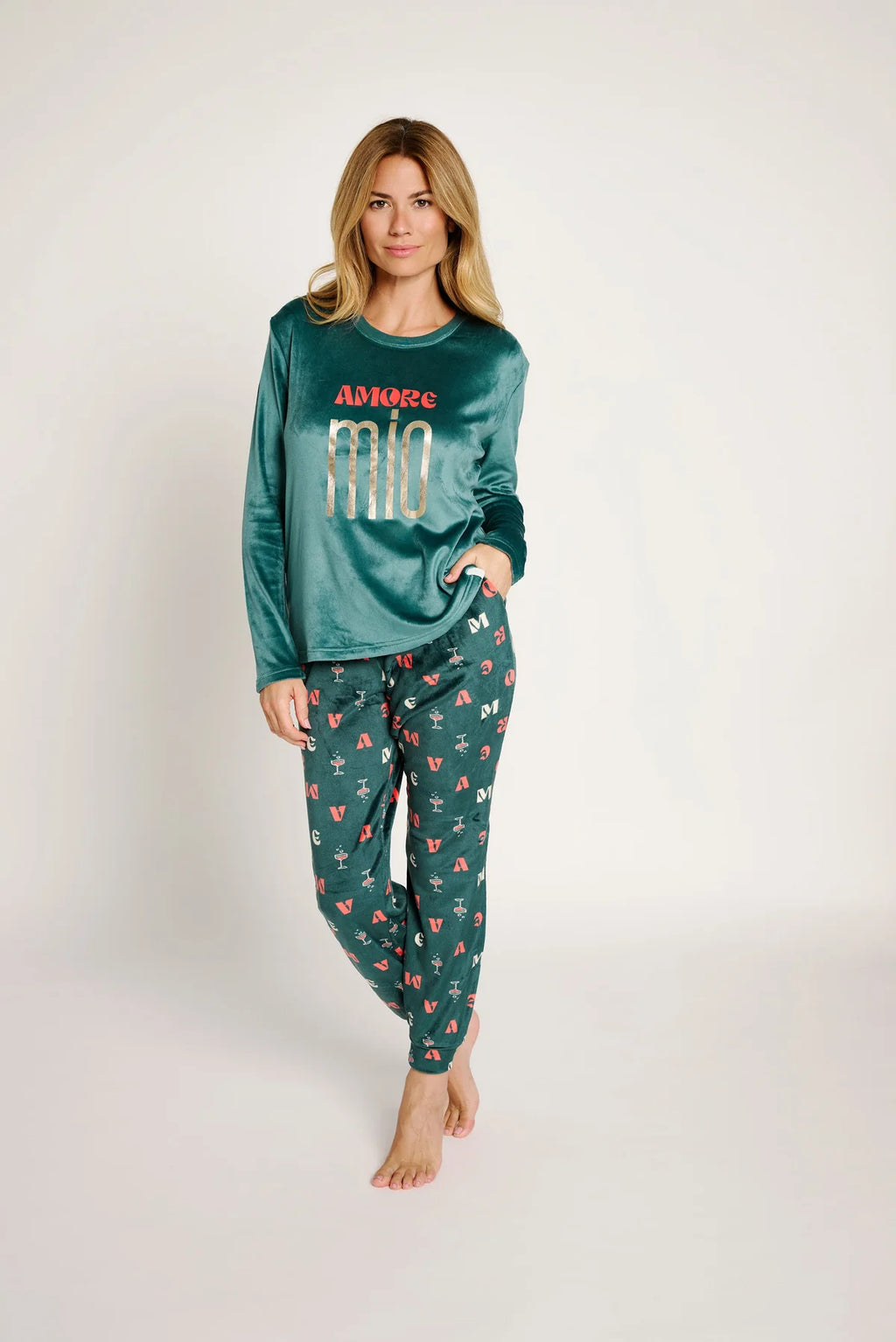 Pigiama donna in ciniglia felpata girocollo Muydemi 12011041