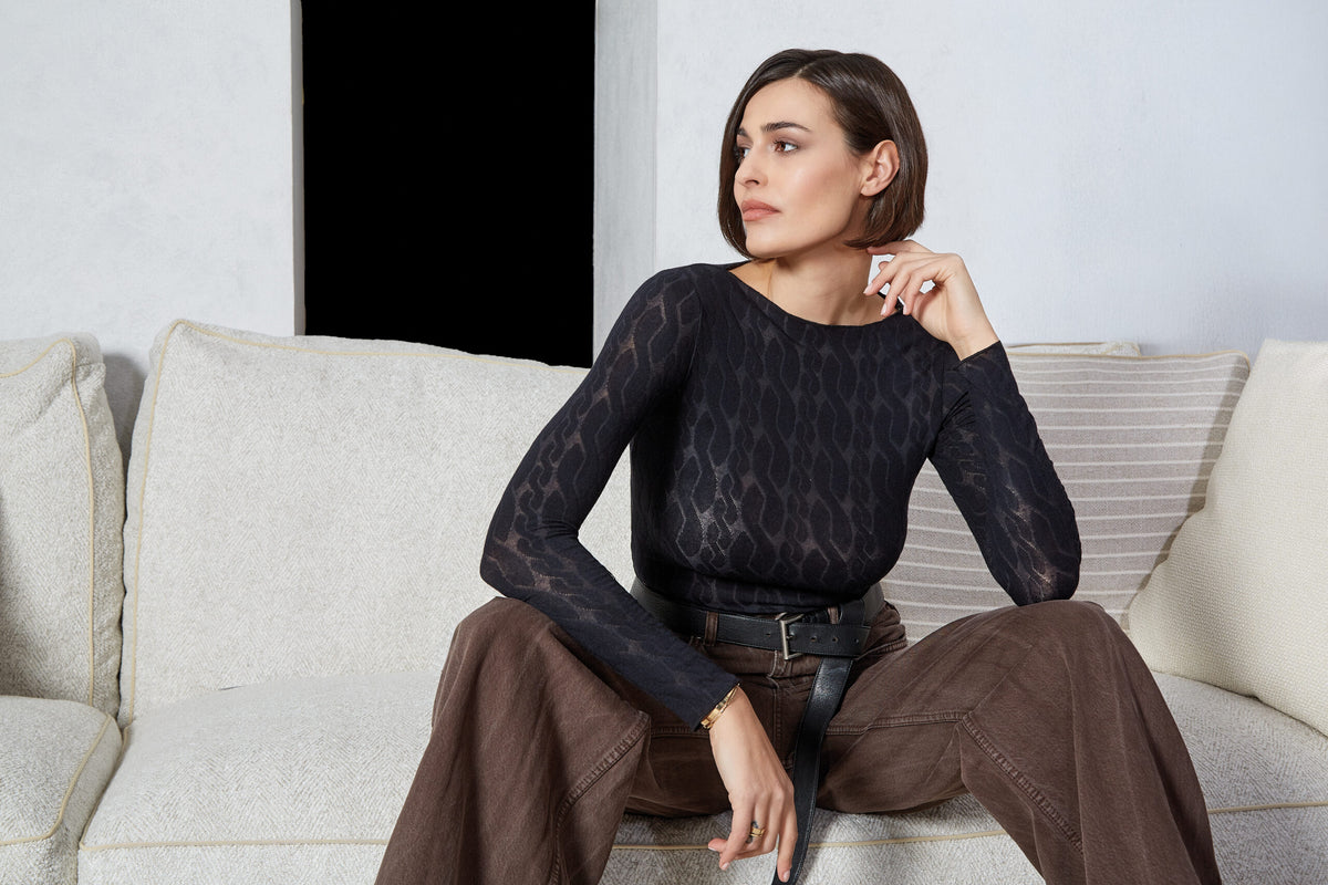 Maglia donna manica lunga collo tondo Sublyme in modal cashmere ultralight 3D 1469 Treccia