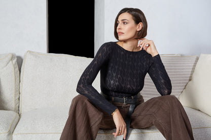 Maglia donna manica lunga collo tondo Sublyme in modal cashmere ultralight 3D 1469 Treccia