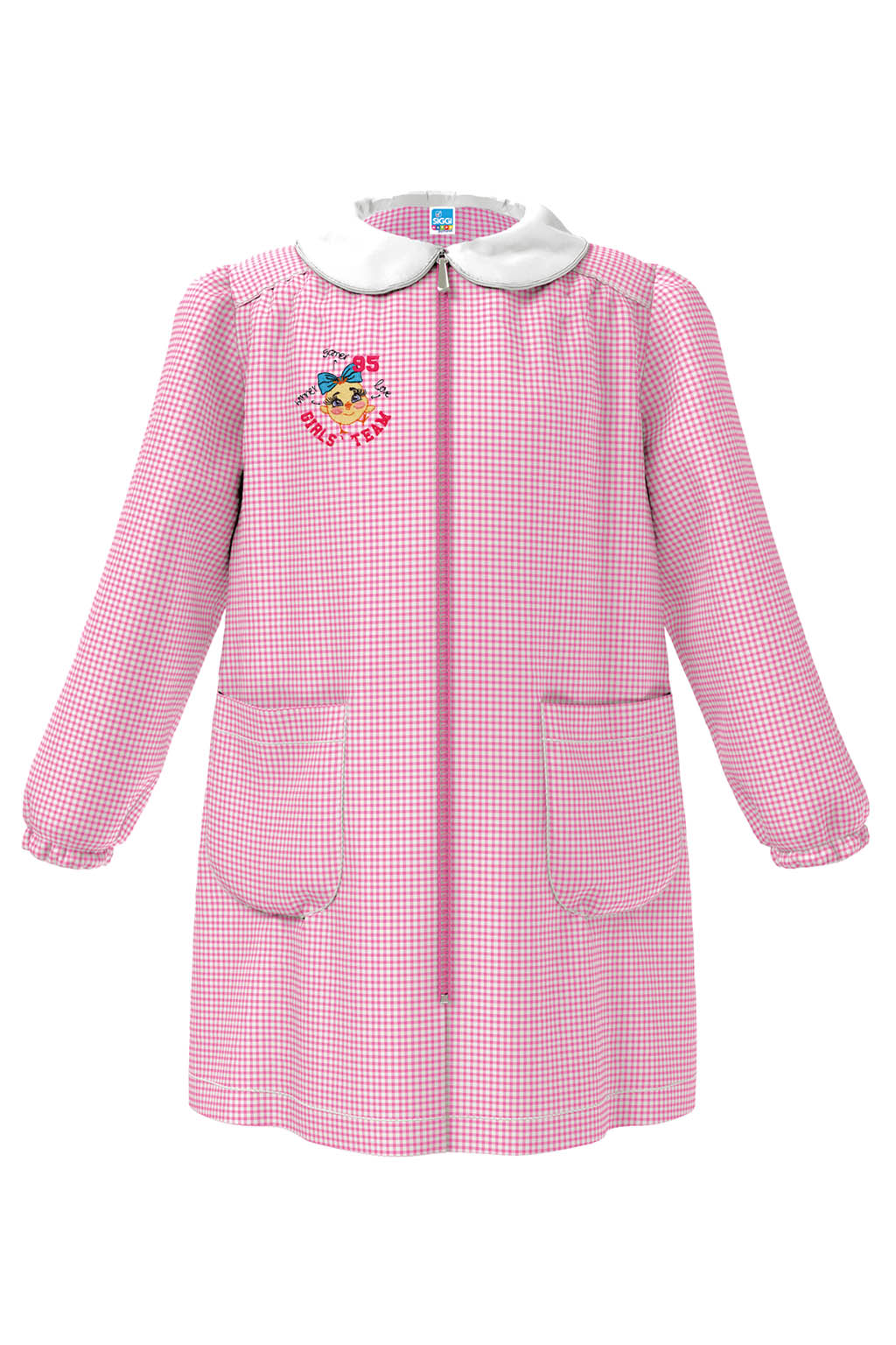 Grembiule asilo bambina Quadretti Rosa con zip centrale Siggi ricamo Girls Team 4336