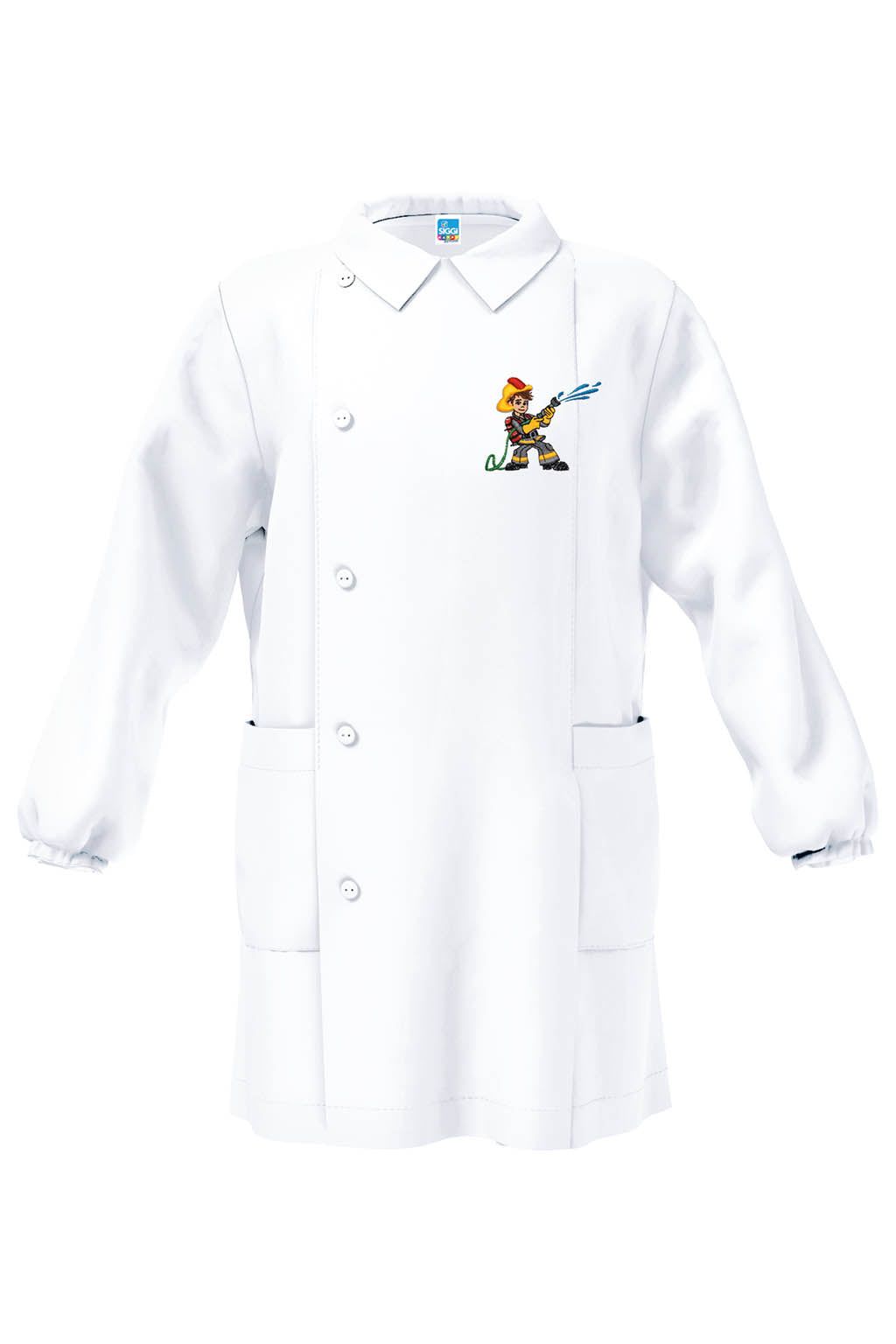 Grembiule bianco asilo bambino con abbottonatura laterale Siggi ricamo Pompiere 4347