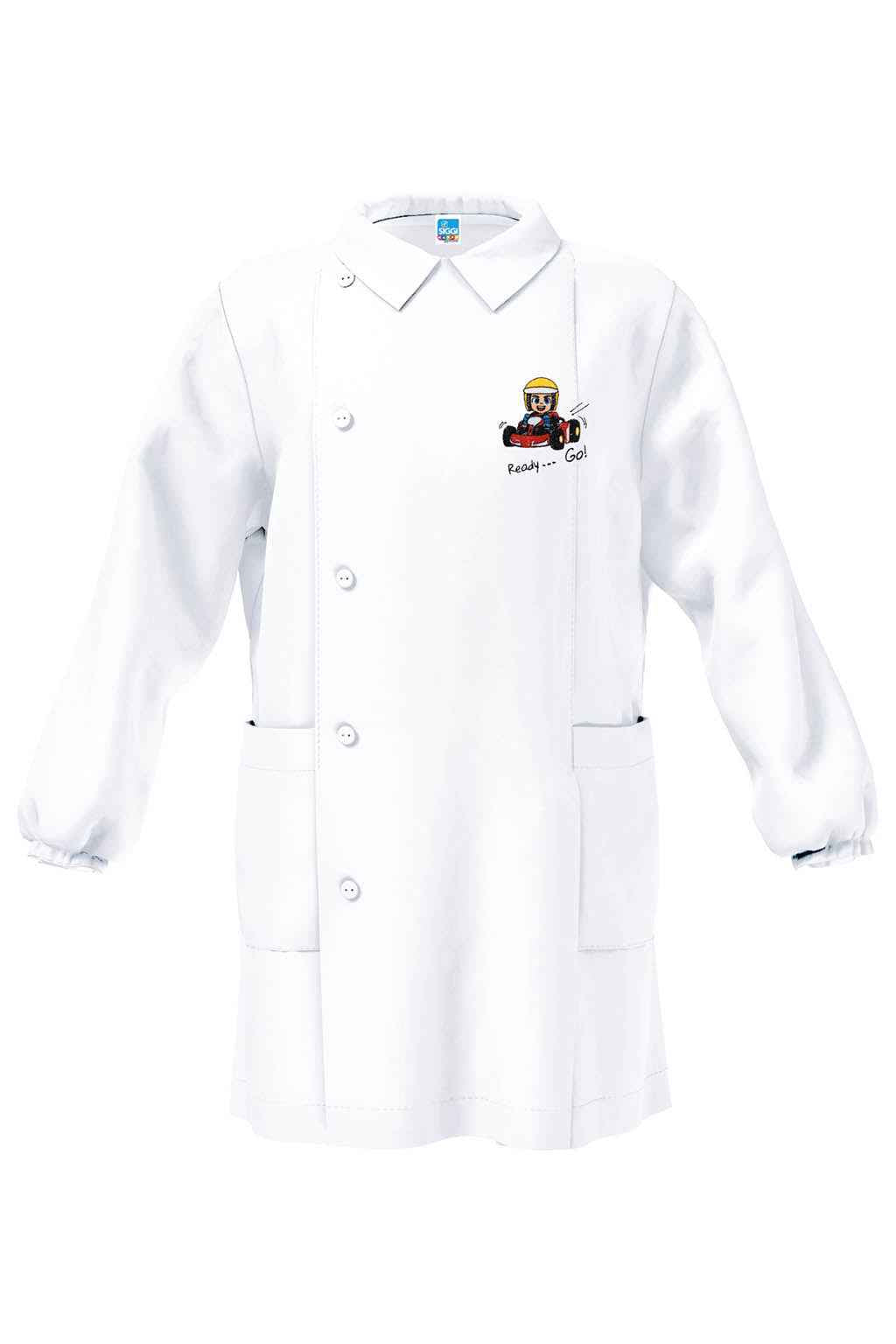 Grembiule bianco asilo bambino con abbottonatura laterale Siggi ricamo Ready Go 4354