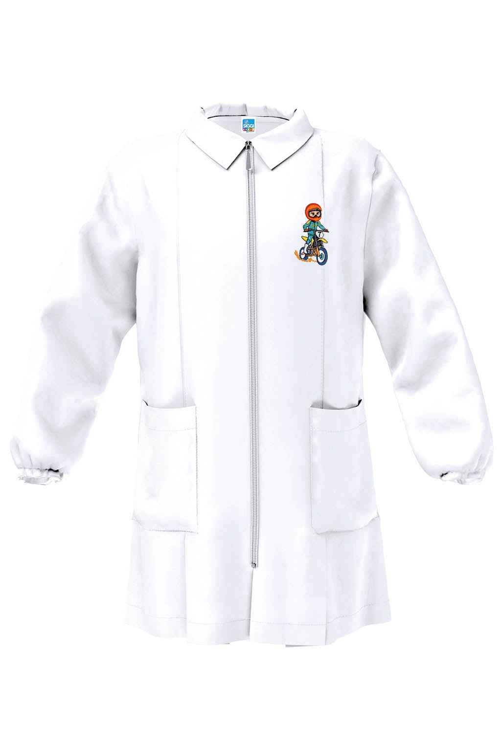 Grembiule bianco asilo bambino con zip Siggi ricamo Cross 4356