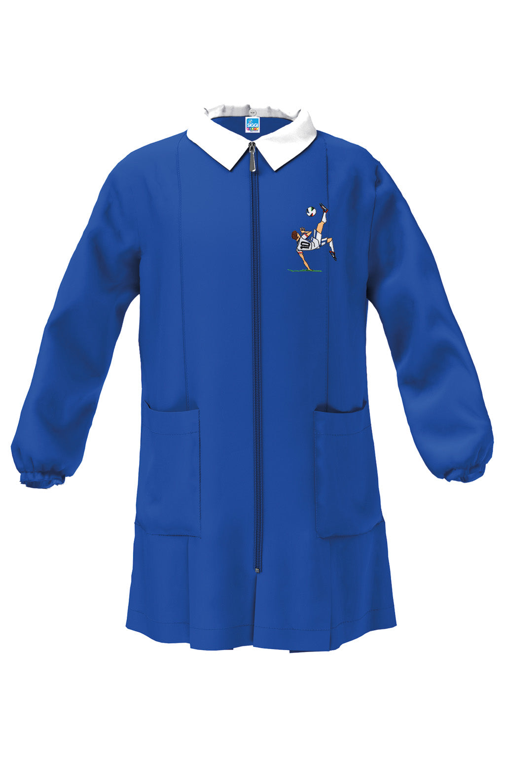 Grembiule scuola elementare blu con zip bambino Siggi Made in Italy ricamo Calcio 4398