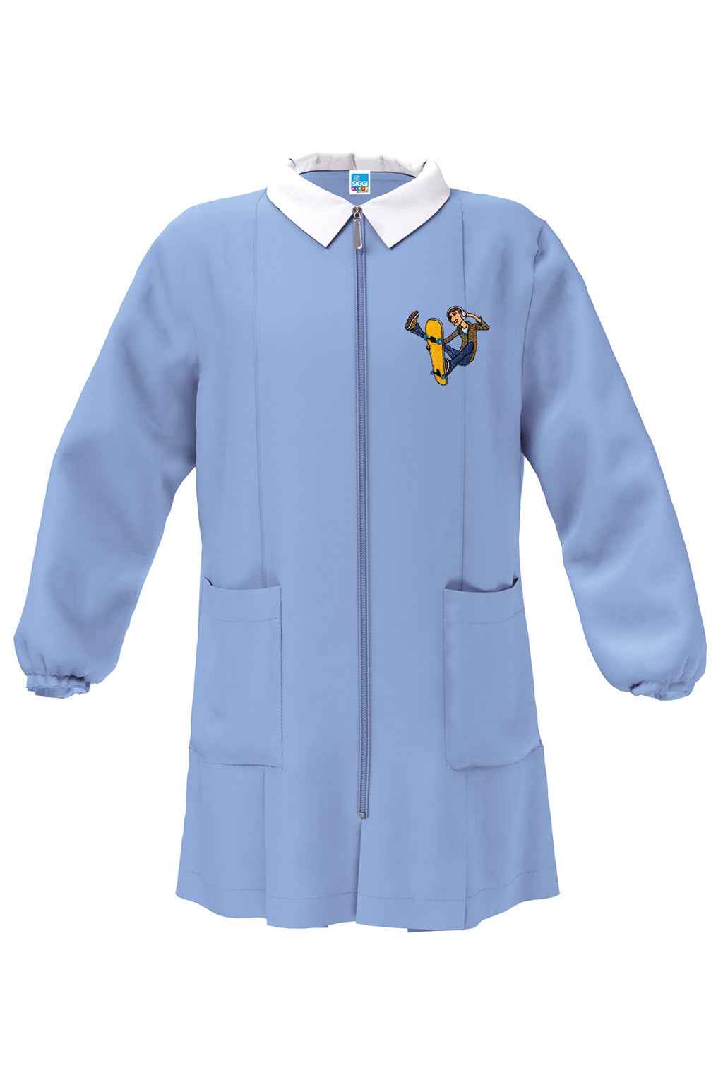 Grembiule scuola elementare celeste con zip bambino Siggi Made in Italy ricamo Skate 4399