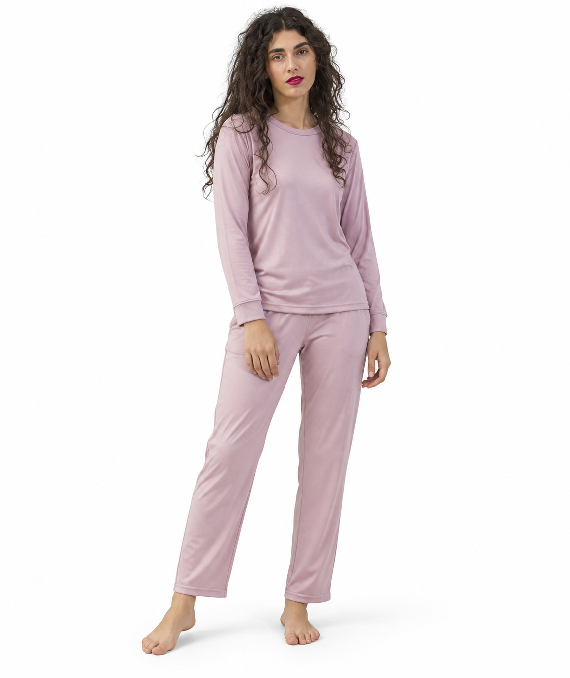 Pigiama donna girocollo invernale interlock Gary 5577 - POLVERE - foto su fondo bianco