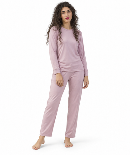 Pigiama donna girocollo invernale interlock Gary 5577 - POLVERE - foto su fondo bianco