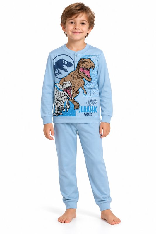 Pigiama cotone felpato Jurassic World bambino UN40G4716 - AZZURRO