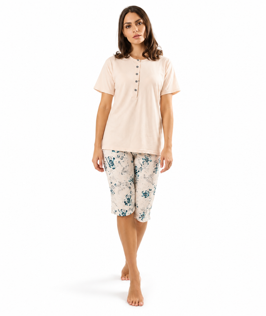 Pigiama calibrato donna mezza manica pinocchietto Gary puro cotone Z55055CONF - CREMA