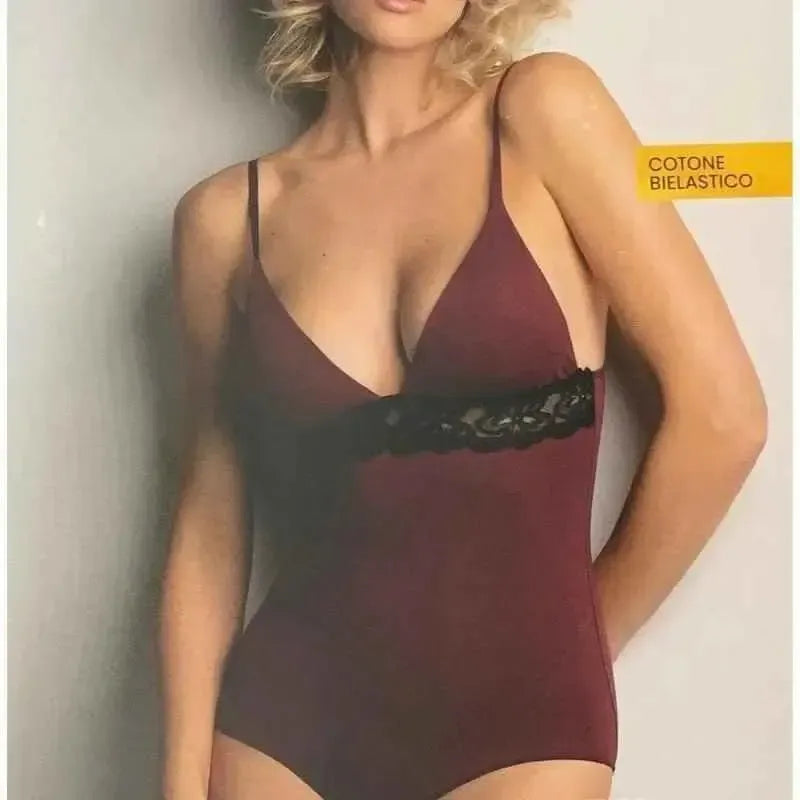 Body donna spalla stretta cotone e pizzo Cotonella AD703