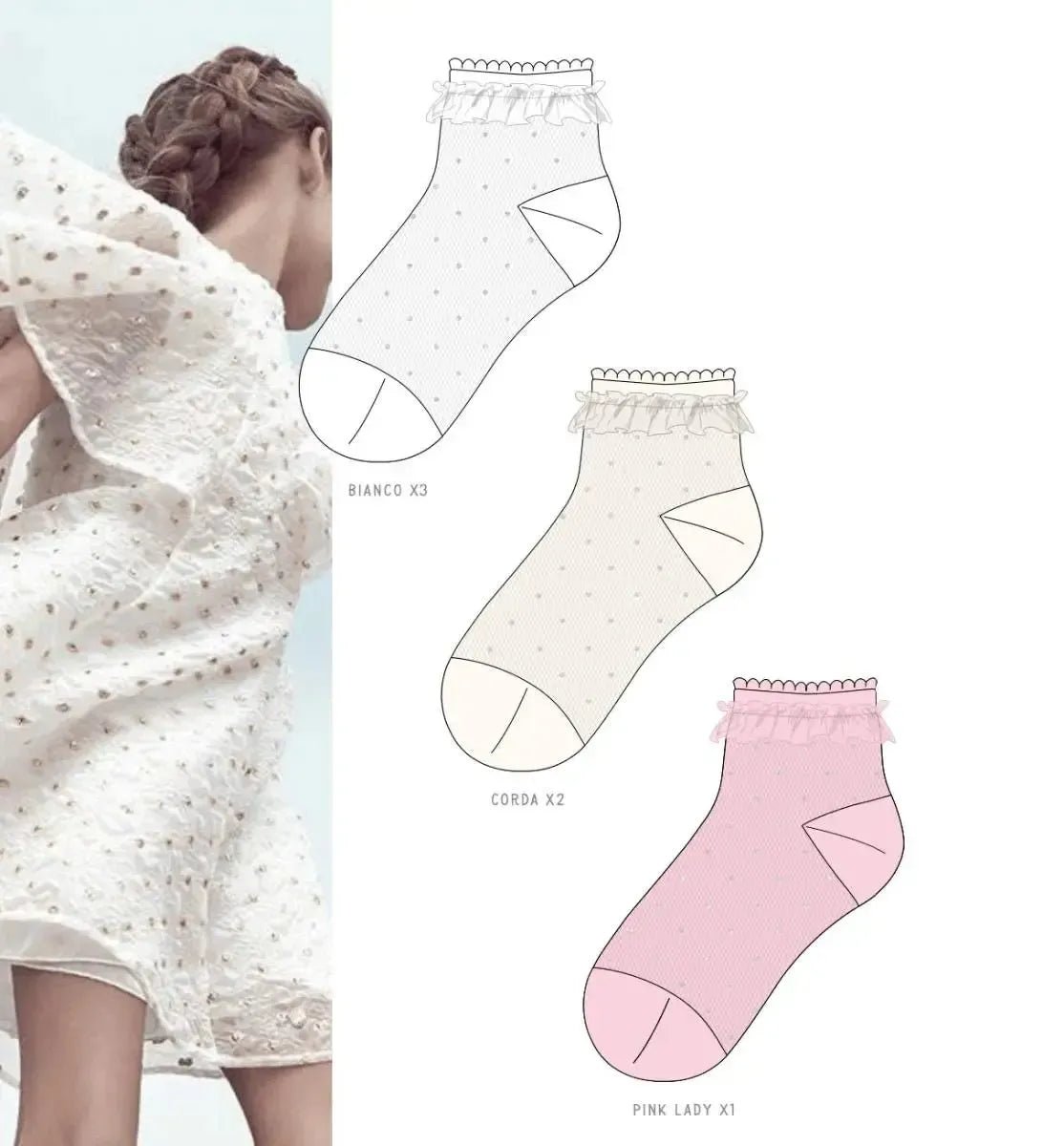 Calze corte bambina in filo di scozia elasticizzata con tulle cerimoniaPezzini GCZ-PPE25002
