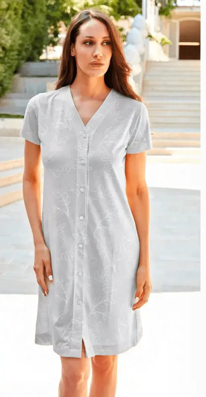 Camicia da notte aperta donna Nottingham mezza manica cotone NPB073