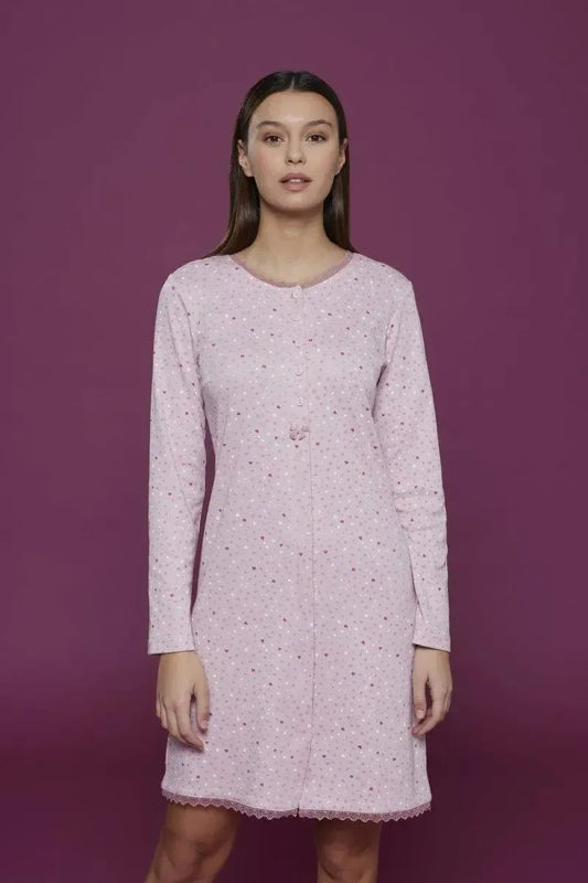 Camicia da notte aperta donna in caldo cotone Noidinotte Cuori LA2668