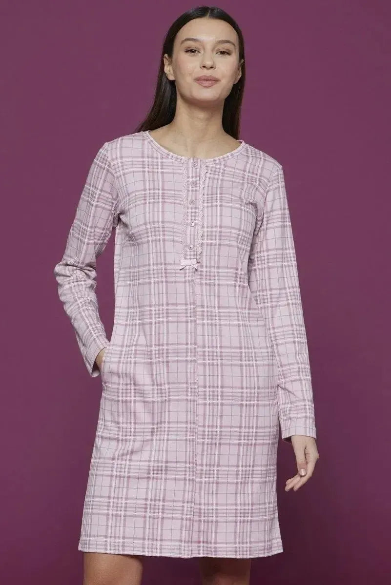 Camicia da notte aperta donna in caldo cotone Noidinotte Scozzese LA2663