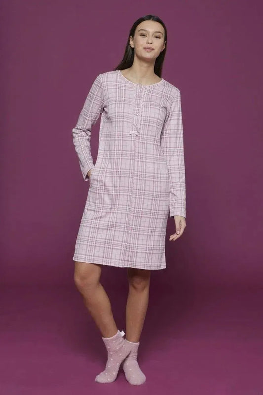 Camicia da notte aperta donna in caldo cotone Noidinotte Scozzese LA2663