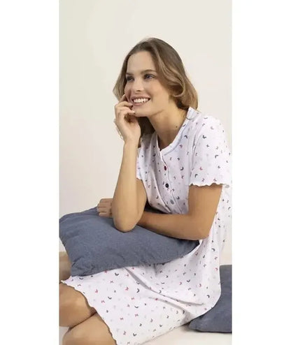 Camicia da notte calibrato donna Jersey serafino mezza manica Gary puro cotone 5359CONF