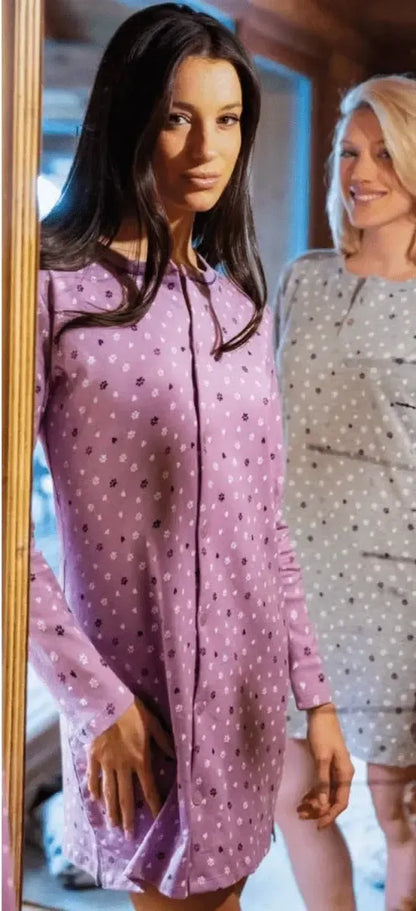 Camicia da notte donna Sièlei aperta caldo cotone interlock TM23 Tamigi