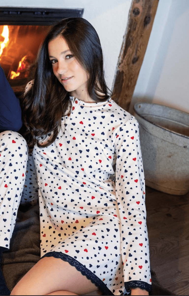 Camicia da notte donna Sièlei serafino caldo cotone interlock SV26 Cuoricini
