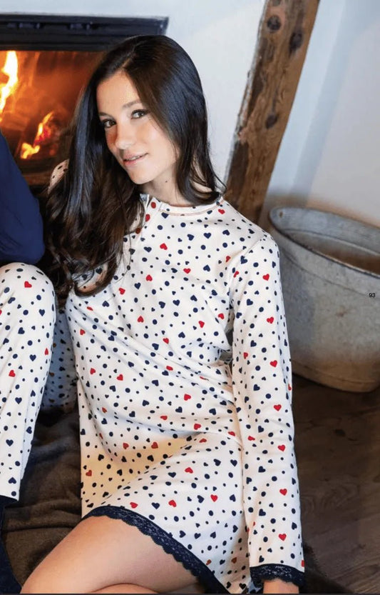 Camicia da notte donna Sièlei serafino caldo cotone interlock SV26 Cuoricini