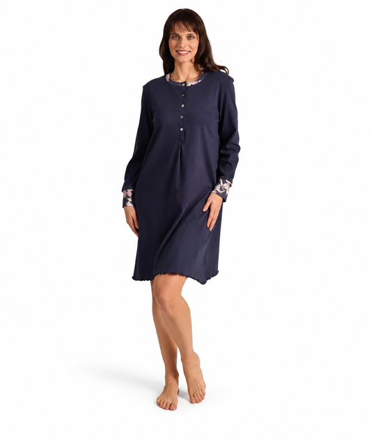 Camicia da notte donna calibrato invernale collo serafino interlock Gary 5098CONF