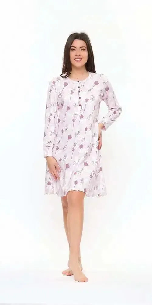 Camicia da notte donna calibrato invernale collo serafino interlock Gary S50032CONF