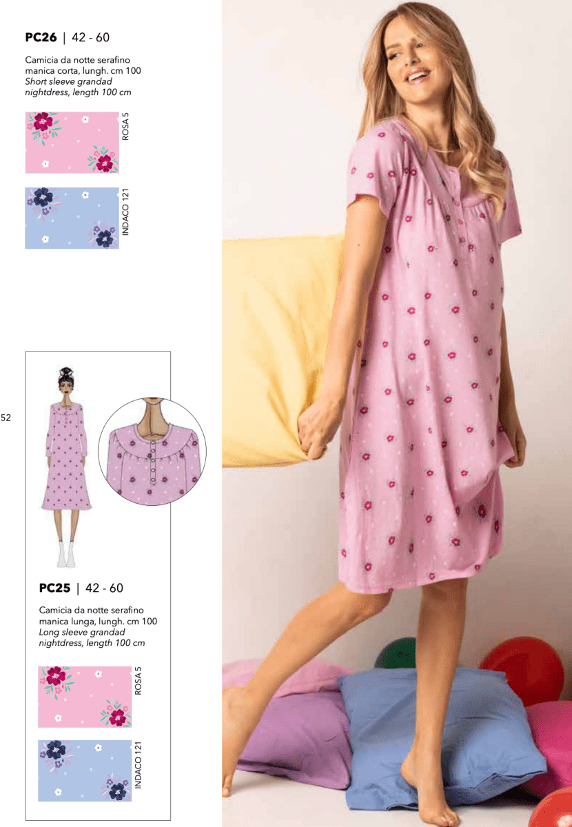 Camicia da notte donna in cotone serafino mezza manica Sièlei PC26