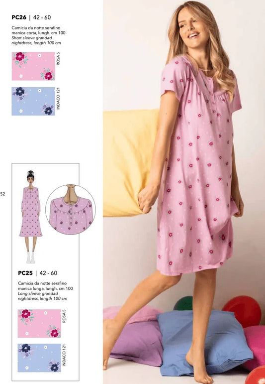Camicia da notte donna in cotone serafino mezza manica Sièlei PC26