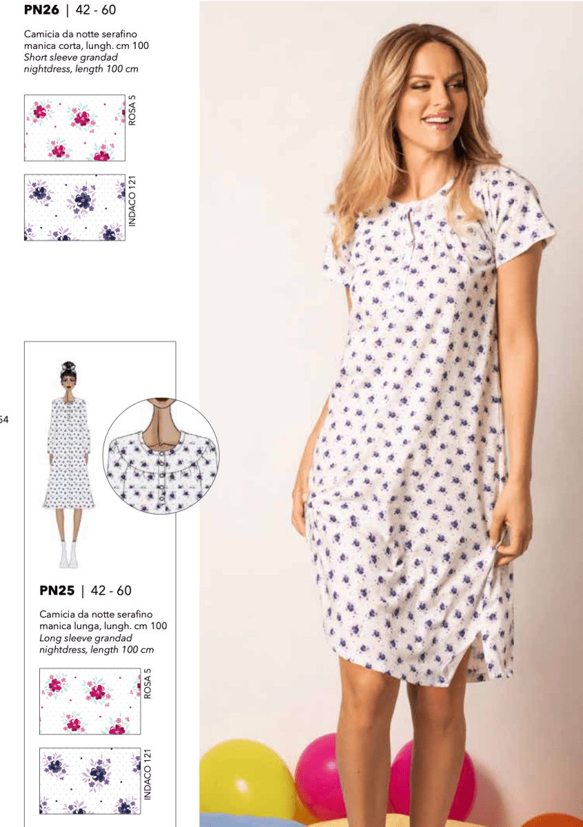 Camicia da notte donna in cotone serafino mezza manica Sièlei PN26