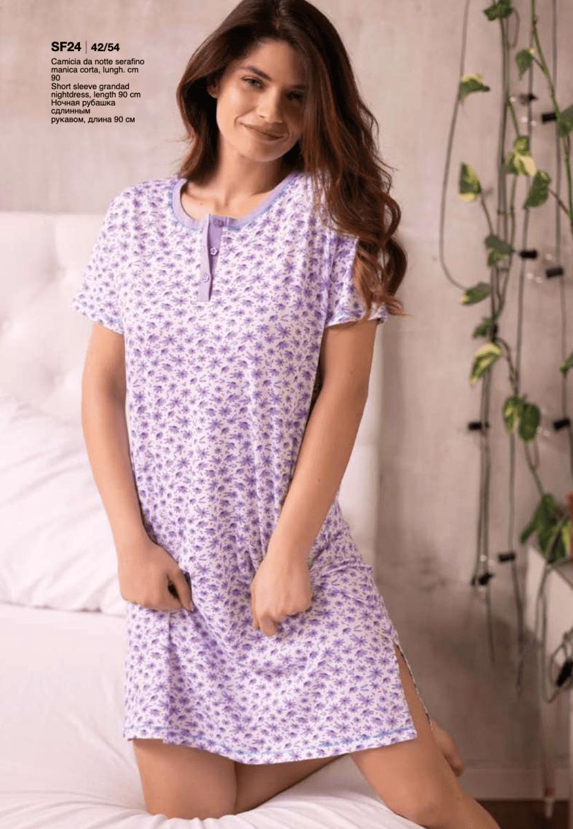 Camicia da notte donna in cotone serafino mezza manica Sièlei SF24