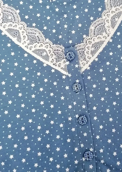 Camicia da notte serafino donna mezza manica cotone Noidinotte Delia Corason Stars LA2517AB