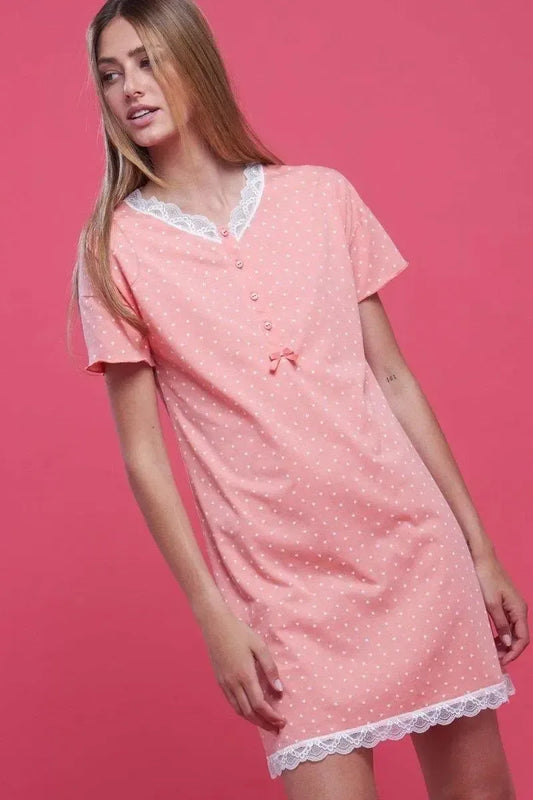 Camicia da notte serafino donna mezza manica cotone Noidinotte Delia Corason Stars LA2517AB