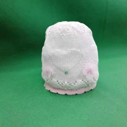 Cappellino bambino neonato 100% Cotone con brillantini e ricamo fiorellino