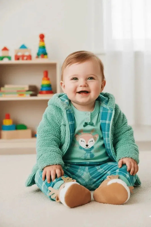 Completo 3pz. neonata caldo cotone bambina Noidinotte FT690 interlock coral