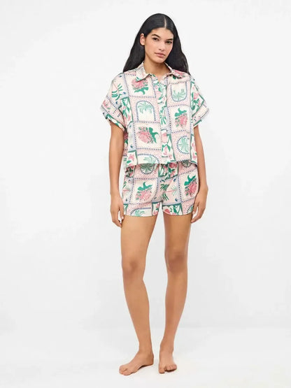 Completo corto donna mezza manica aperta short in raso Gisela 20391/20493