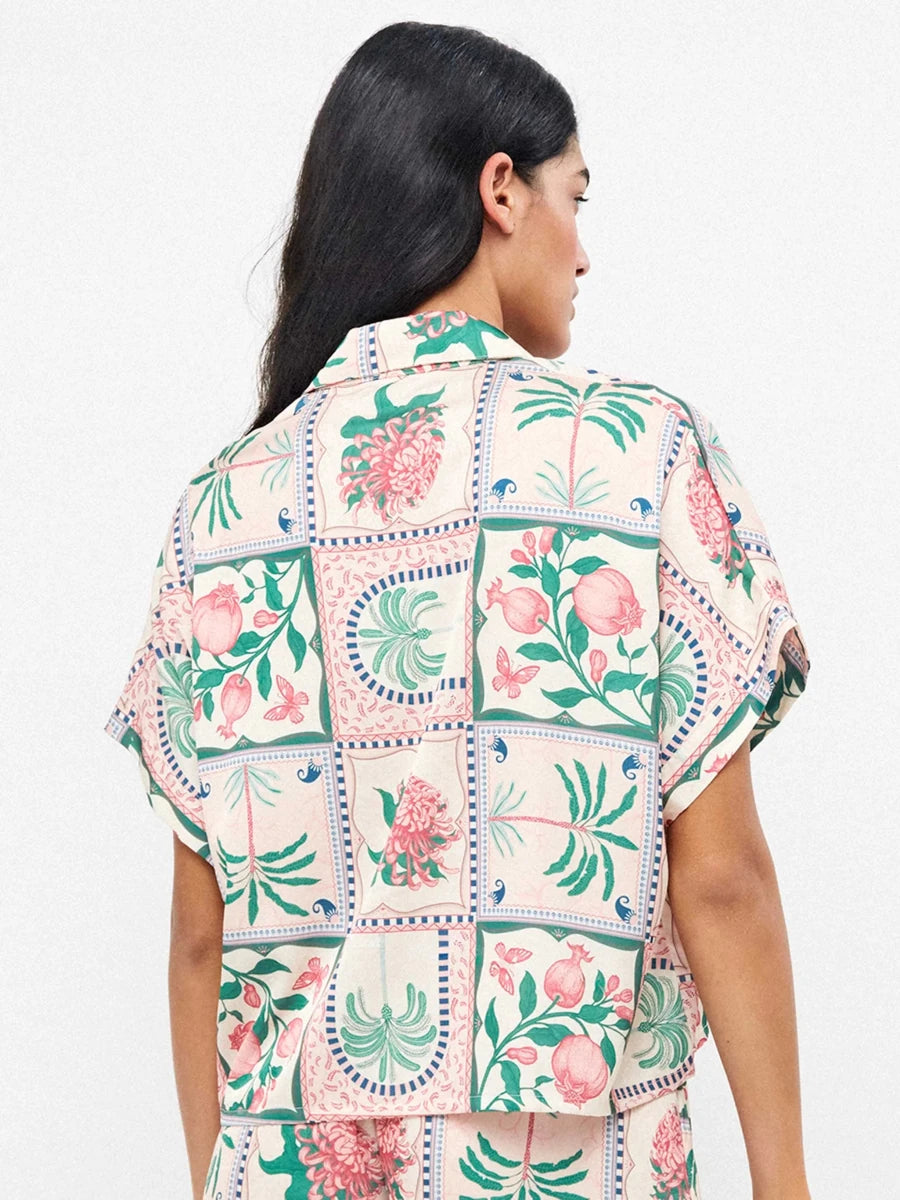 Completo corto donna mezza manica aperta short in raso Gisela 20391/20493