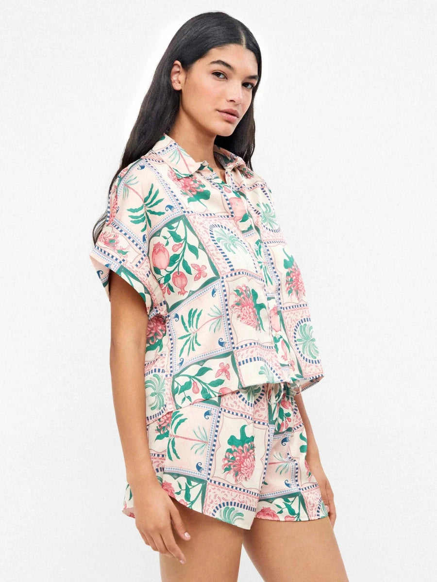 Completo corto donna mezza manica aperta short in raso Gisela 20391/20493