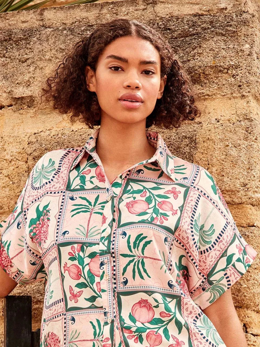 Completo corto donna mezza manica aperta short in raso Gisela 20391/20493